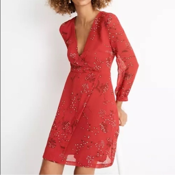 Like New Madewell Hazelwood Wrap Dress Dress Red 0 - Picture 3 of 11